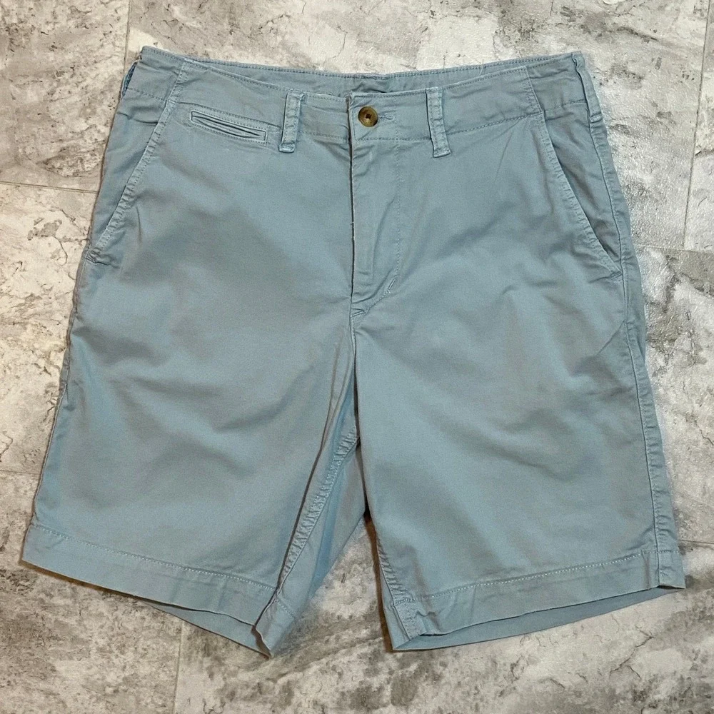 American Eagle Men's Flex Chino Shorts Light Blue Size 31 Stretch Flat Front